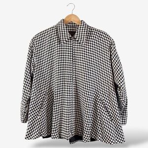 Vintage Express Swing Babydoll Car Coat Size S Black White Houndstooth 90s Y2K